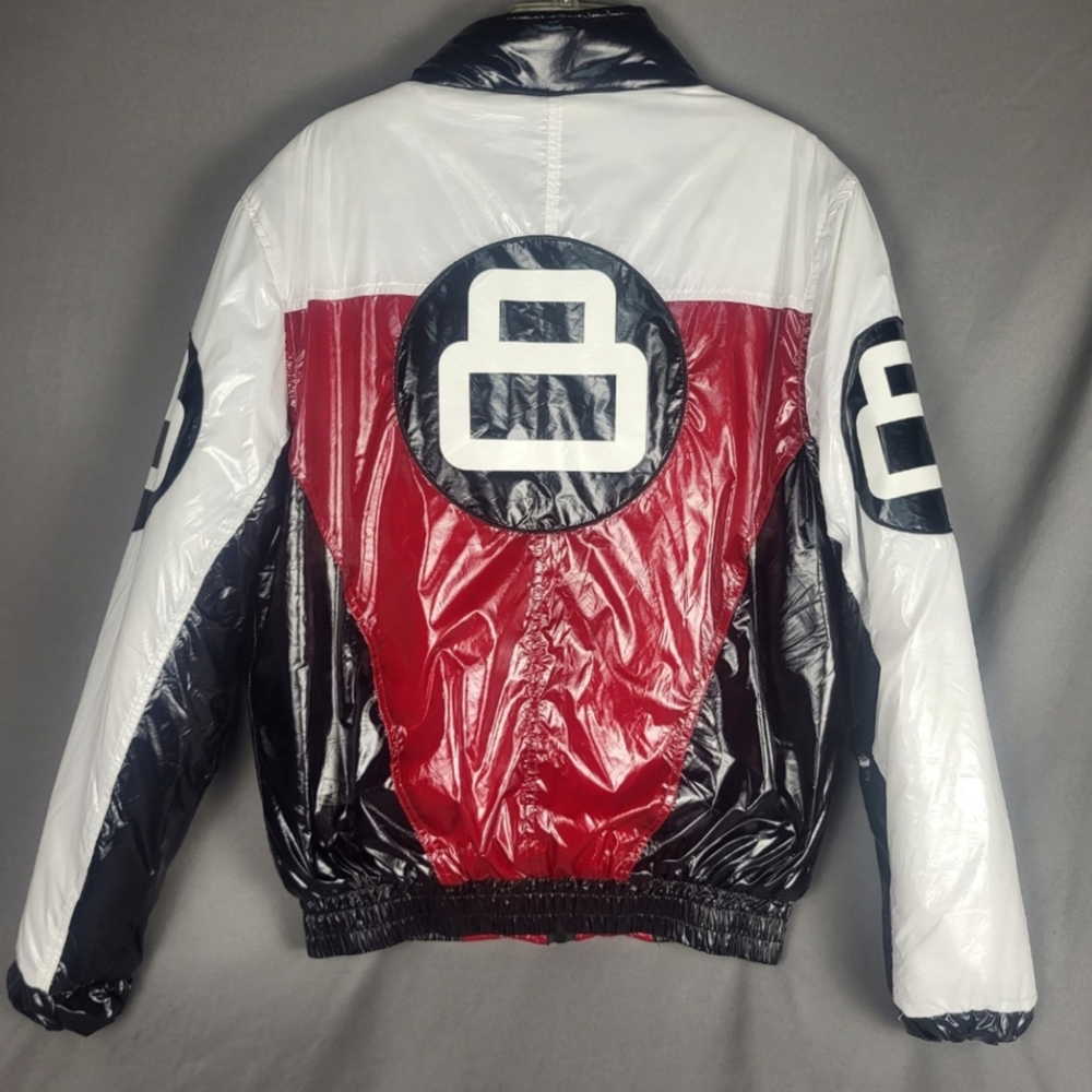 Rebel Minds 8 Ball Bubble Bomber Parachute Jacket Coat Red Black White Men's L